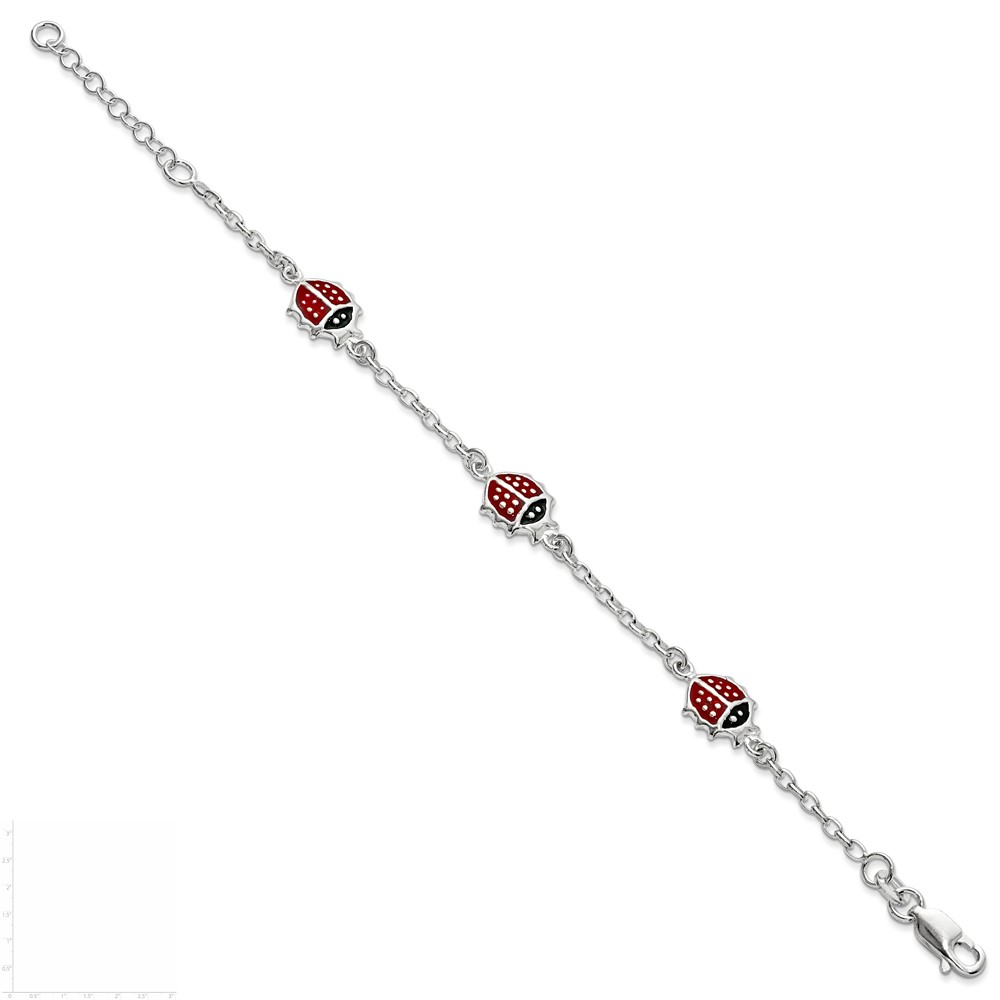 Sterling Silver Multi-color Enamel Ladybugs w/ 1in ext. Children's Bracelet (QG1334-6)