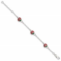Sterling Silver Multi-color Enamel Ladybugs Bracelet with Ext. Children's, 1" view 2
