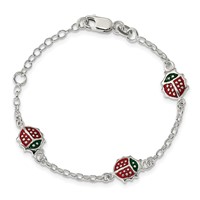 Sterling Silver Multi-color Enamel Ladybugs Bracelet with Ext. Children's, 1" view 3