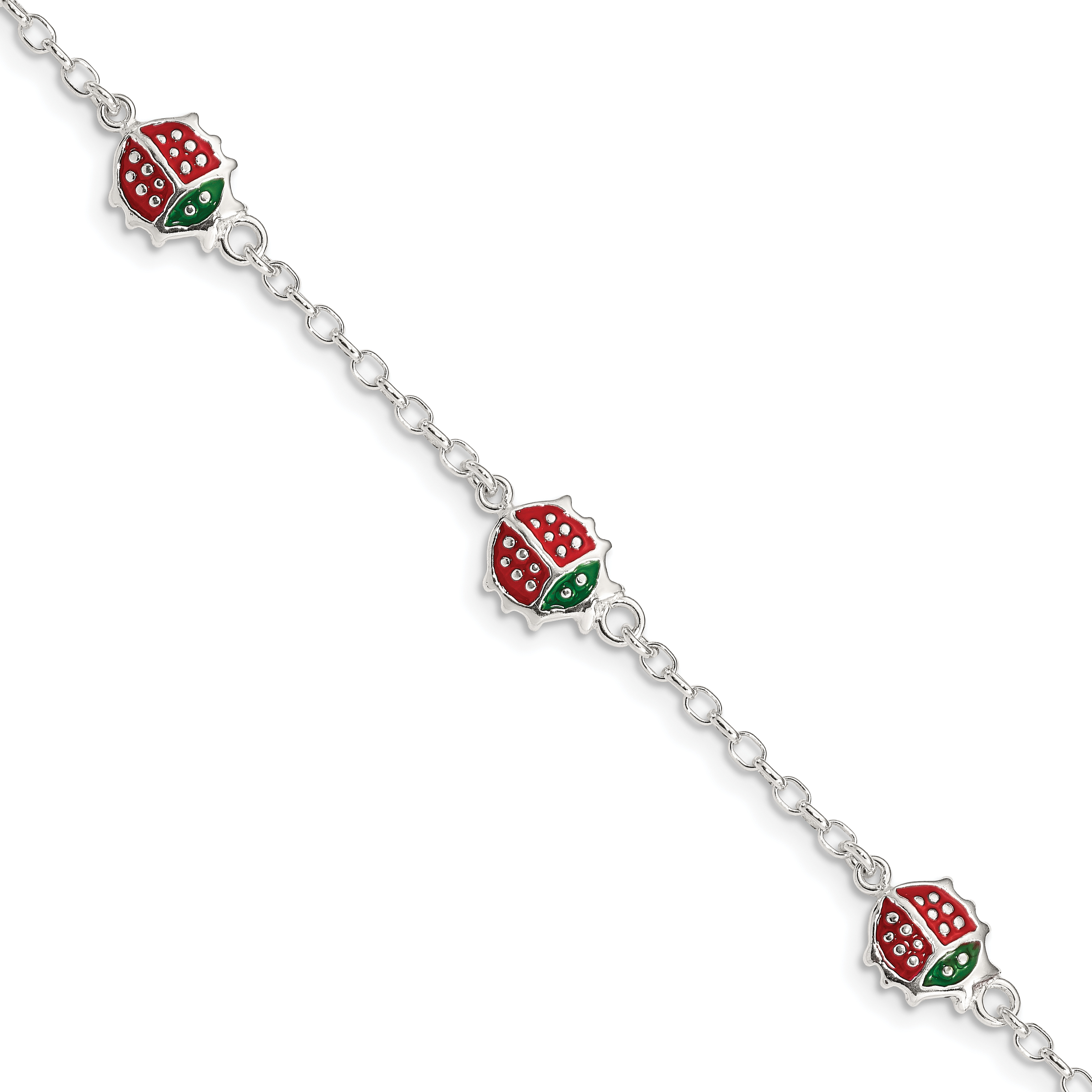 Sterling Silver Multi-color Enamel Ladybugs w/ 1in ext. Children's Bracelet (QG1334-6)