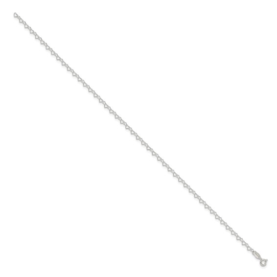Sterling Silver Fancy Heart Link 9in. Anklet