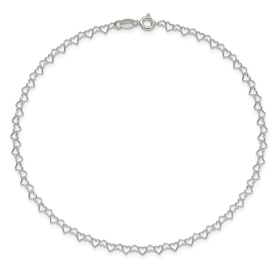 Sterling Silver Fancy Heart Link 9in. Anklet