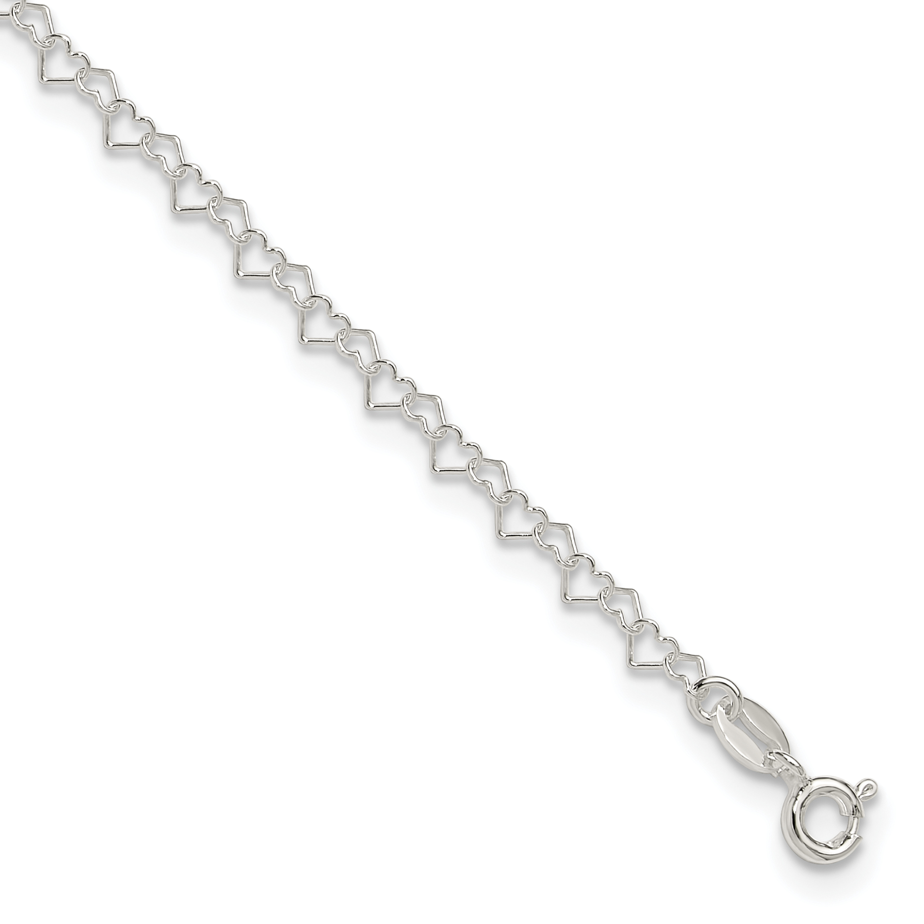 Sterling Silver 0.5mm Fancy Heart Link Anklet (QG1345-10)