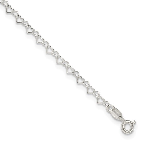 Sterling Silver 3.5mm Fancy Heart Link Anklet