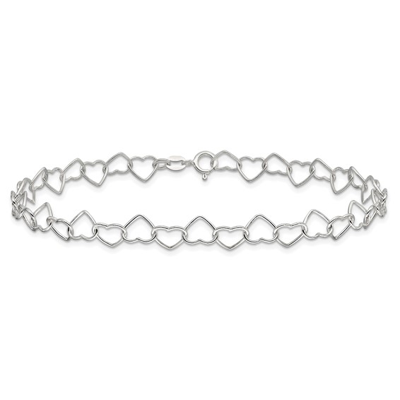 Sterling Silver Fancy Heart Link 9in. Anklet