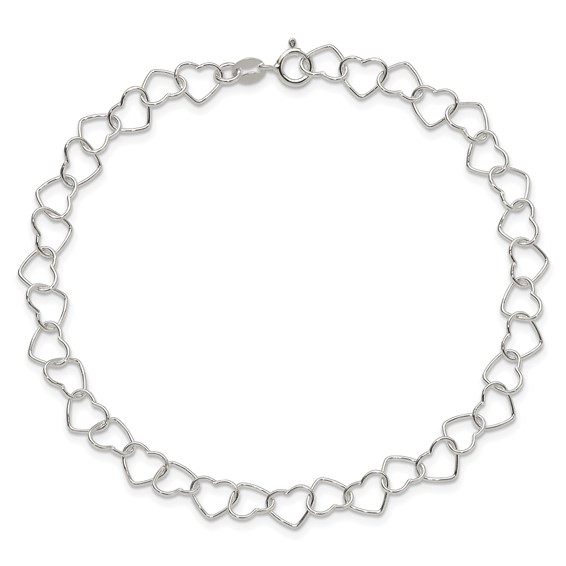 Sterling Silver Fancy Heart Link 9in. Anklet