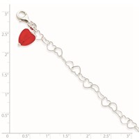 Sterling Silver Link Red Synthetic Crystal Stone Heart Anklet view 5