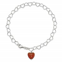 Sterling Silver Link Red Synthetic Crystal Stone Heart Anklet view 4
