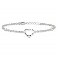 Sterling Silver Open Heart and Bead Plus 1 Inch Extender - Total 10 Inch Anklet, 9" view 3