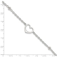 Sterling Silver Open Heart and Bead Plus 1 Inch Extender - Total 10 Inch Anklet, 9" view 4
