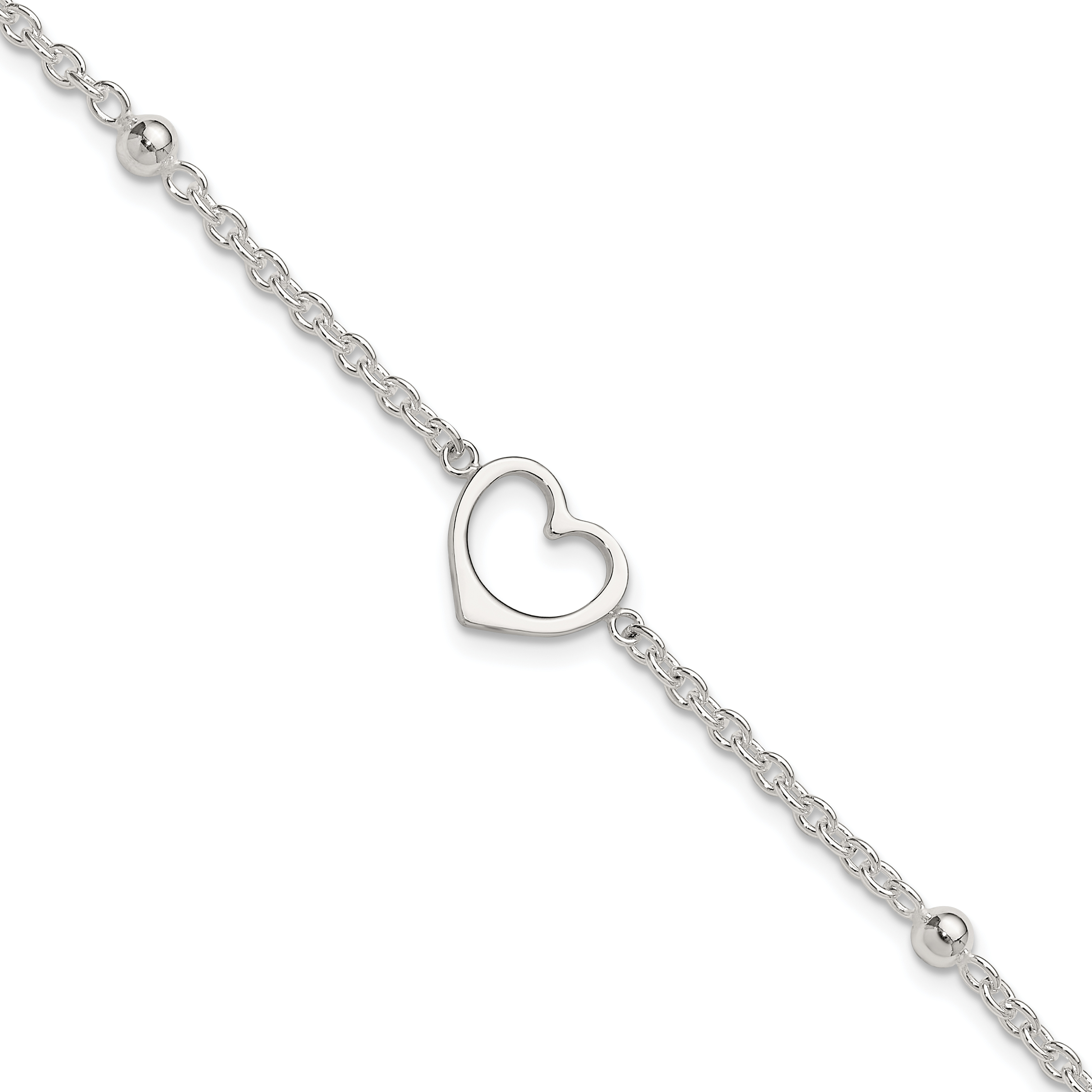 Sterling Silver 9in Plus 1 in ext Heart Anklet (QG1351-10)