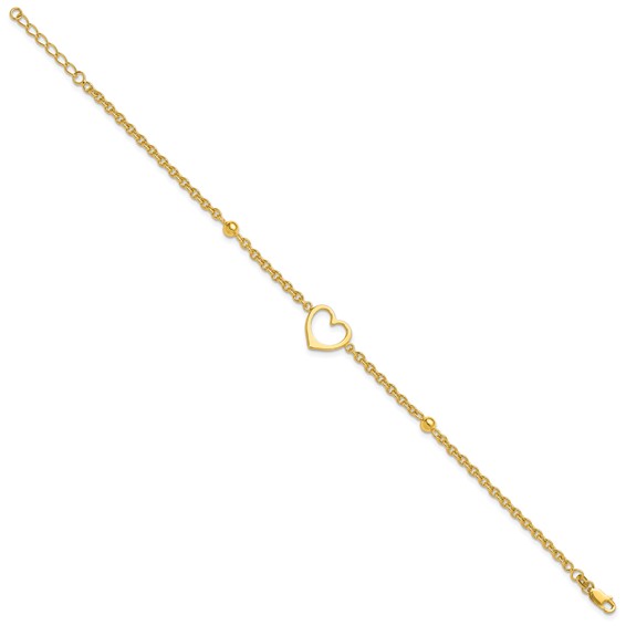 Sterling Silver Gold-tone Heart and Bead 9 inch Plus 1 inch Extender - Total 10 inch Anklet