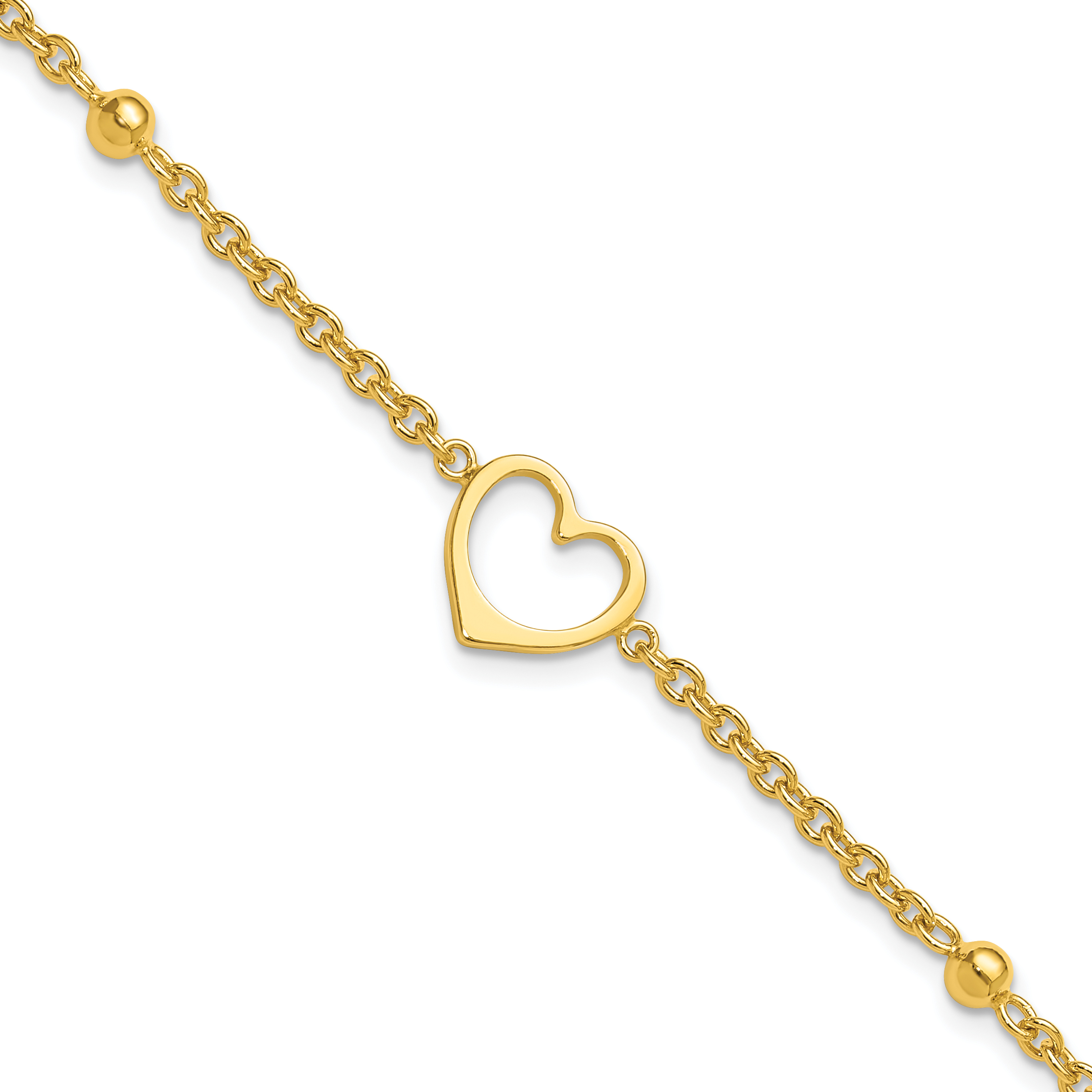 Sterling Silver Gold-tone 9in Plus 1 in ext Heart Anklet (QG1351GP-10)