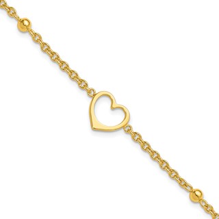 Sterling Silver Gold-tone Heart and Bead 9 inch Plus 1 inch Extender - Total 10 inch Anklet