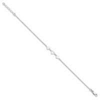 Sterling Silver Three Hearts Plus 1 Inch Extender - Total 9 Inch Anklet, 8" view 2