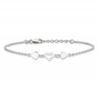 Sterling Silver Three Hearts Plus 1 Inch Extender - Total 9 Inch Anklet, 8" view 3