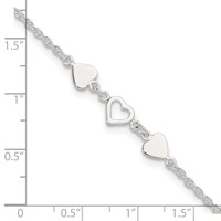 Sterling Silver Three Hearts Plus 1 Inch Extender - Total 9 Inch Anklet, 8" view 4