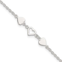 Sterling Silver Three Hearts Plus 1 Inch Extender - Total 9 Inch Anklet, 8" view 1