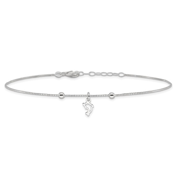 Sterling Silver Dolphin 9 inch Plus 1 inch Extender - Total 10 inch Anklet