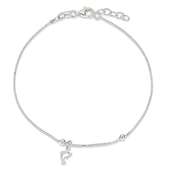 Sterling Silver Dolphin 9 inch Plus 1 inch Extender - Total 10 inch Anklet