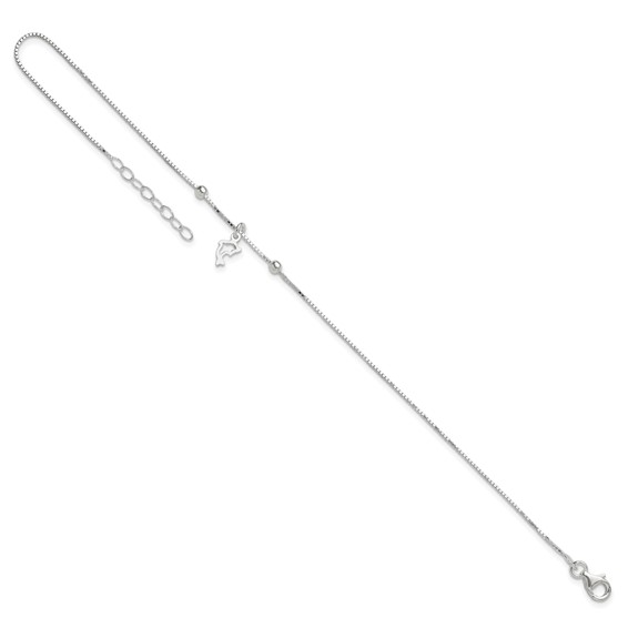 Sterling Silver Dolphin 9 inch Plus 1 inch Extender - Total 10 inch Anklet