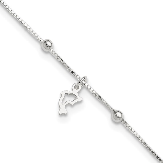 Sterling Silver Dolphin 9 inch Plus 1 inch Extender - Total 10 inch Anklet