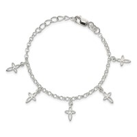 Sterling Silver Polished Cross Charms Bracelet with Ext. Children's, 1" view 3