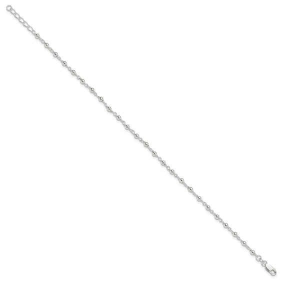 Sterling Silver Beaded 9 inch Plus 1 inch Extender - Total 10 inch Anklet