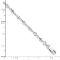 Sterling Silver Beaded Plus 1 Inch Extender - Total 10 Inch Anklet, 9" view 3