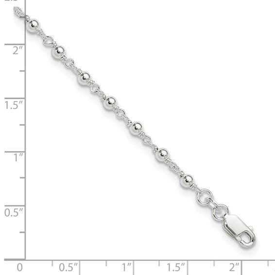 Sterling Silver Beaded 9 inch Plus 1 inch Extender - Total 10 inch Anklet