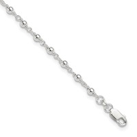 Sterling Silver Beaded Plus 1 Inch Extender - Total 10 Inch Anklet, 9" view 1