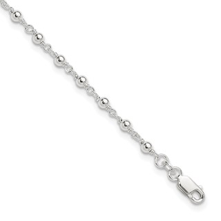 Sterling Silver Beaded 9 inch Plus 1 inch Extender - Total 10 inch Anklet