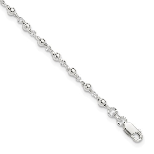 Sterling Silver Beaded Plus 1 Inch Extender - Total 10 Inch Anklet, 9"