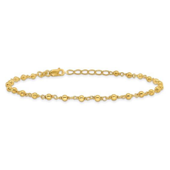 Sterling Silver Gold-tone Beaded 9 inch Plus 1 inch Extender - Total 10 inch Anklet