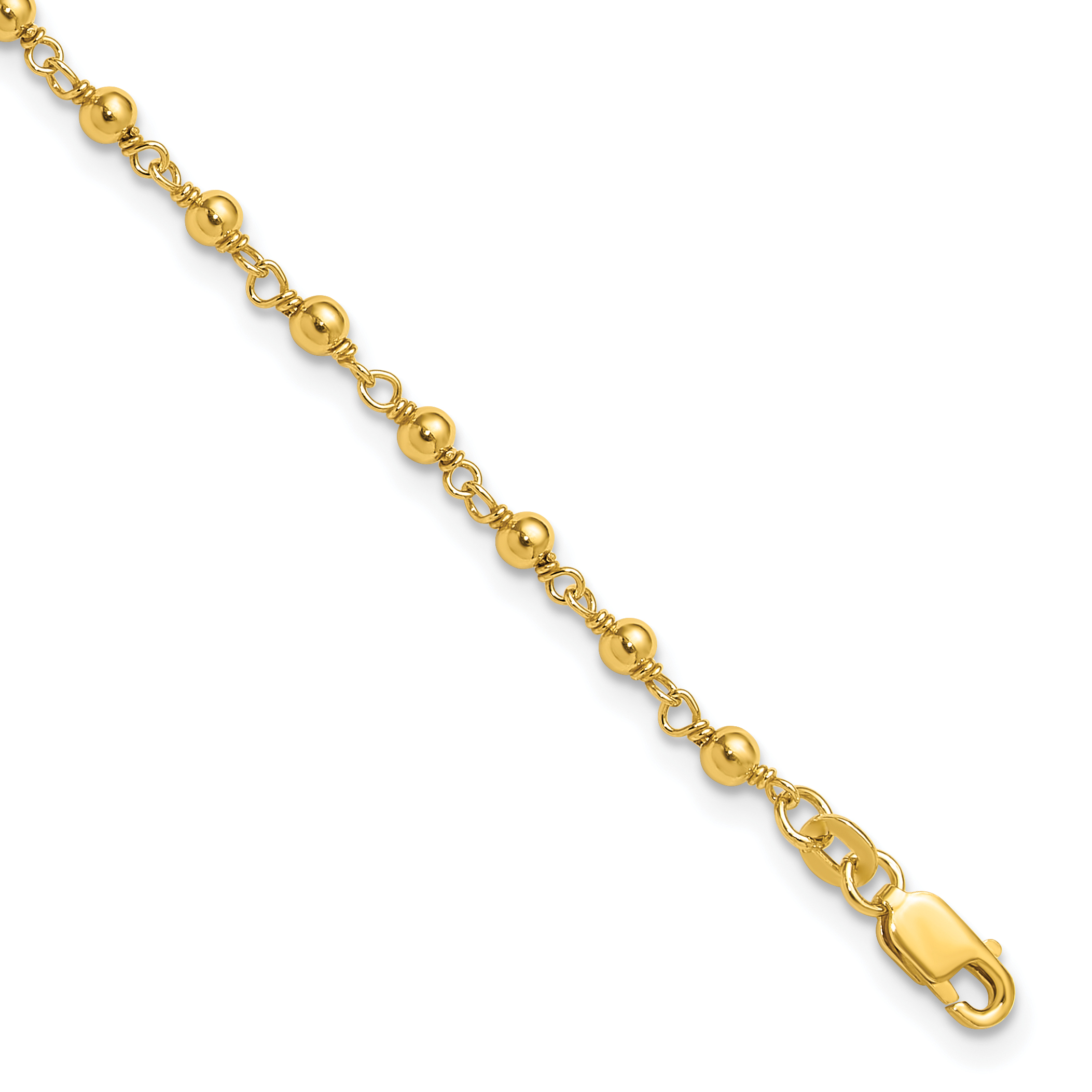 Sterling Silver Gold-tone Fancy Bead 9 inch Plus 1 inch ext Anklet (QG1361GP-10)