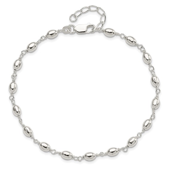 Sterling Silver Fancy Bead Anklet