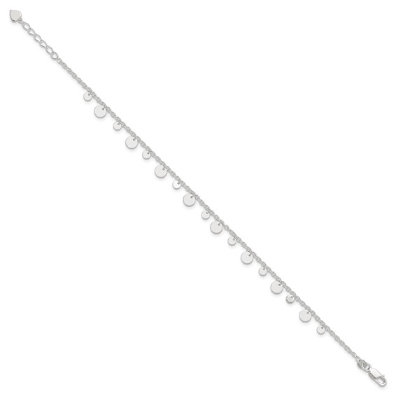 Sterling Silver Circle Disc 9 inch Plus 1 inch Extender - Total 10 inch Anklet