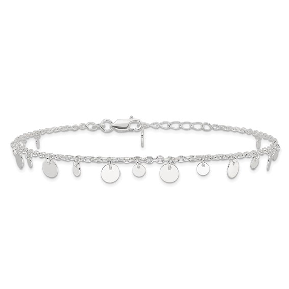 Sterling Silver Circle Disc 9 inch Plus 1 inch Extender - Total 10 inch Anklet