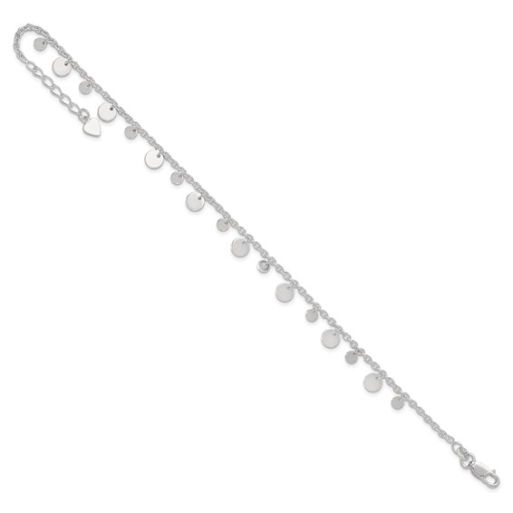 Sterling Silver Circle Disc 9 inch Plus 1 inch Extender - Total 10 inch Anklet
