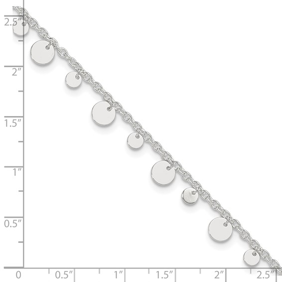 Sterling Silver Circle Disc 9 inch Plus 1 inch Extender - Total 10 inch Anklet