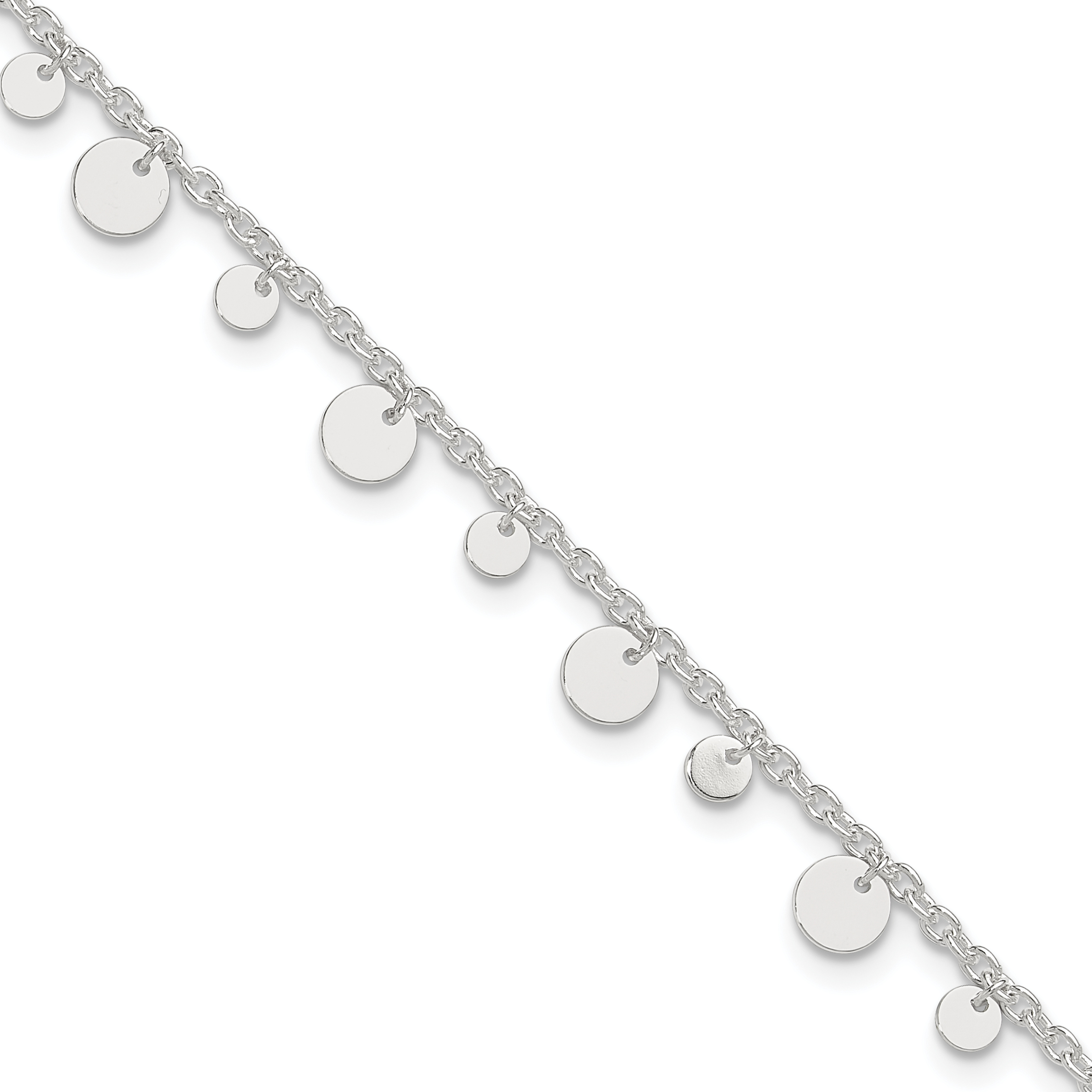Sterling Silver Dangling Circle 9in Plus 1 in ext Anklet (QG1364-10)