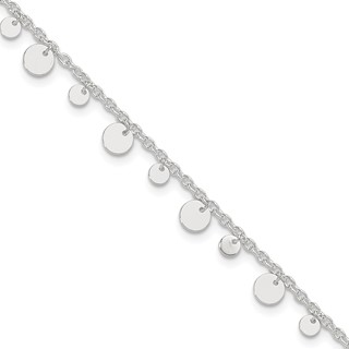 Sterling Silver Circle Disc 9 inch Plus 1 inch Extender - Total 10 inch Anklet