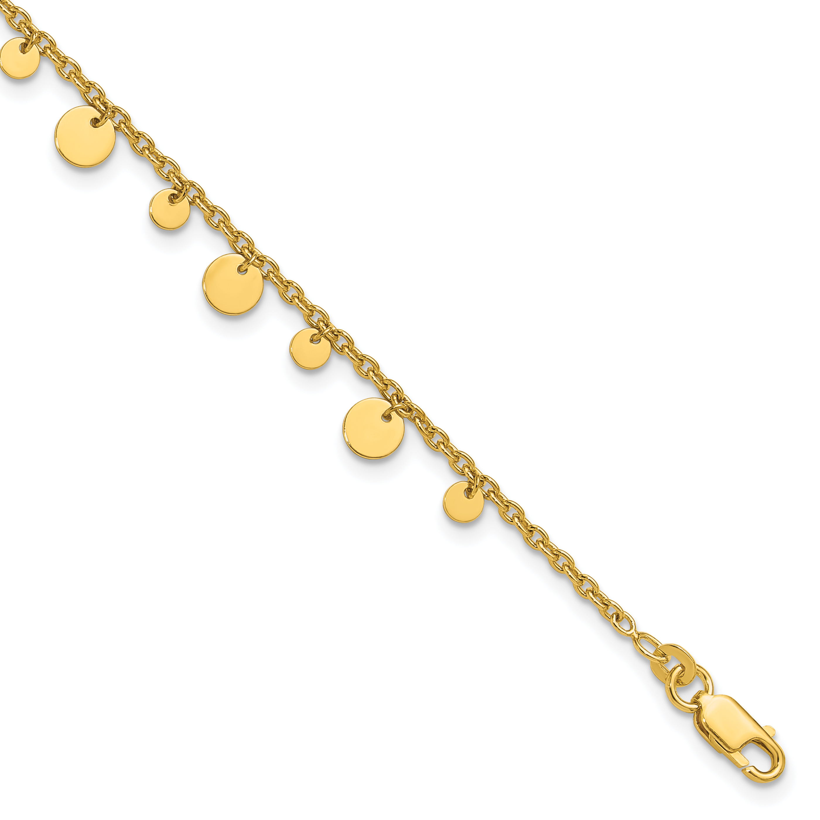 Sterling Silver Gold-tone Dangling Circle 9in Plus 1 in ext Anklet (QG1364GP-10)
