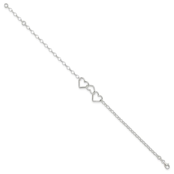 Sterling Silver Interlocking Hearts 8 inch Plus 1 inch Extender - Total 9 inch Anklet