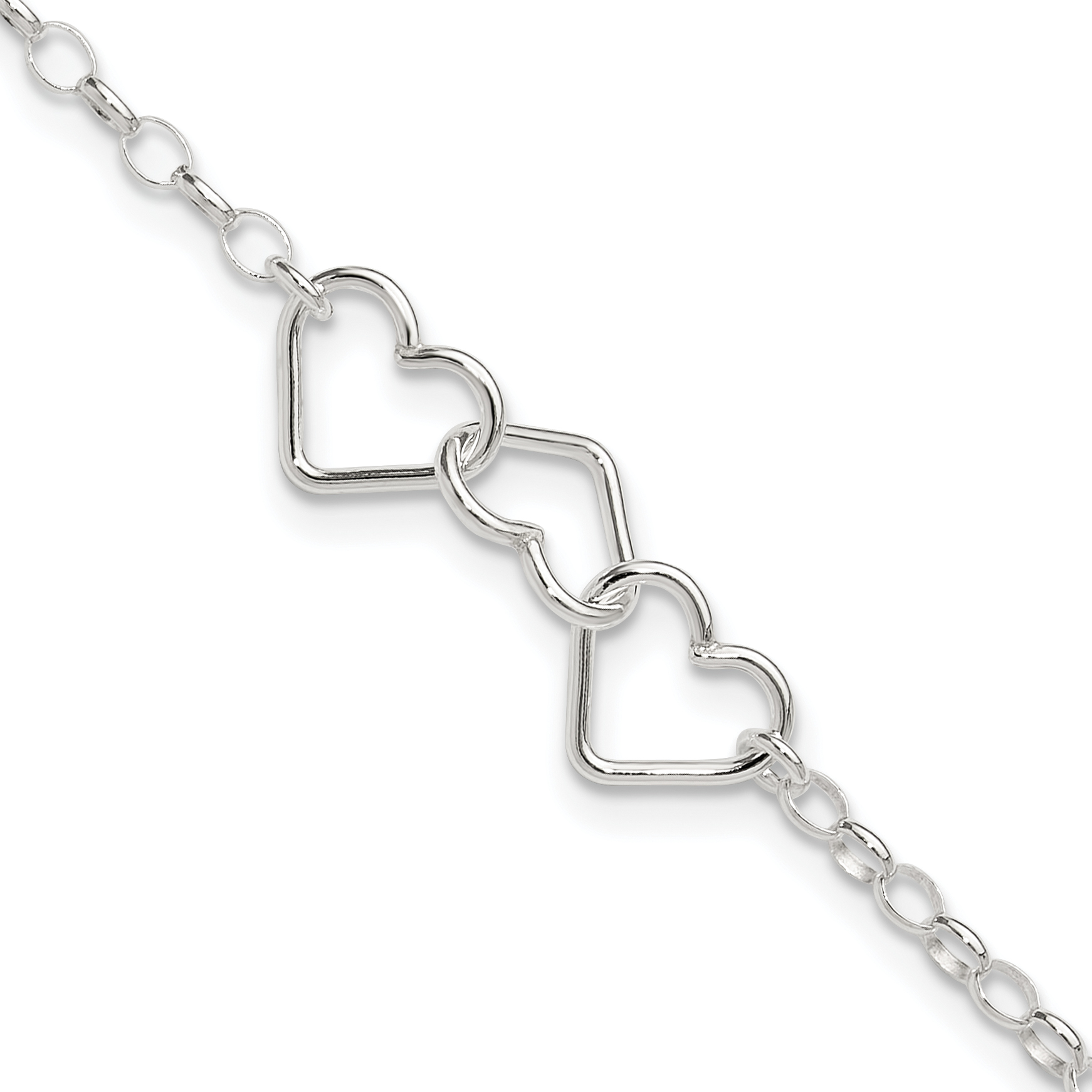 Sterling Silver 8 in Plus 1in Ext Interlocking Hearts Rolo Chain Anklet (QG1377-9)