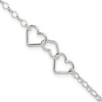 Sterling Silver Interlocking Hearts Plus 1 Inch Extender - Total 9 Inch Anklet - 8in view 1