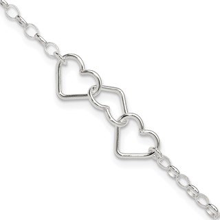 Sterling Silver Interlocking Hearts 8 inch Plus 1 inch Extender - Total 9 inch Anklet