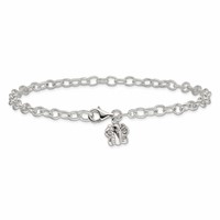 Sterling Silver Small Oval Rolo Link Anklet with Butterfly view 3