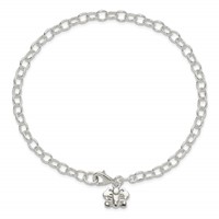 Sterling Silver Small Oval Rolo Link Anklet with Butterfly view 4