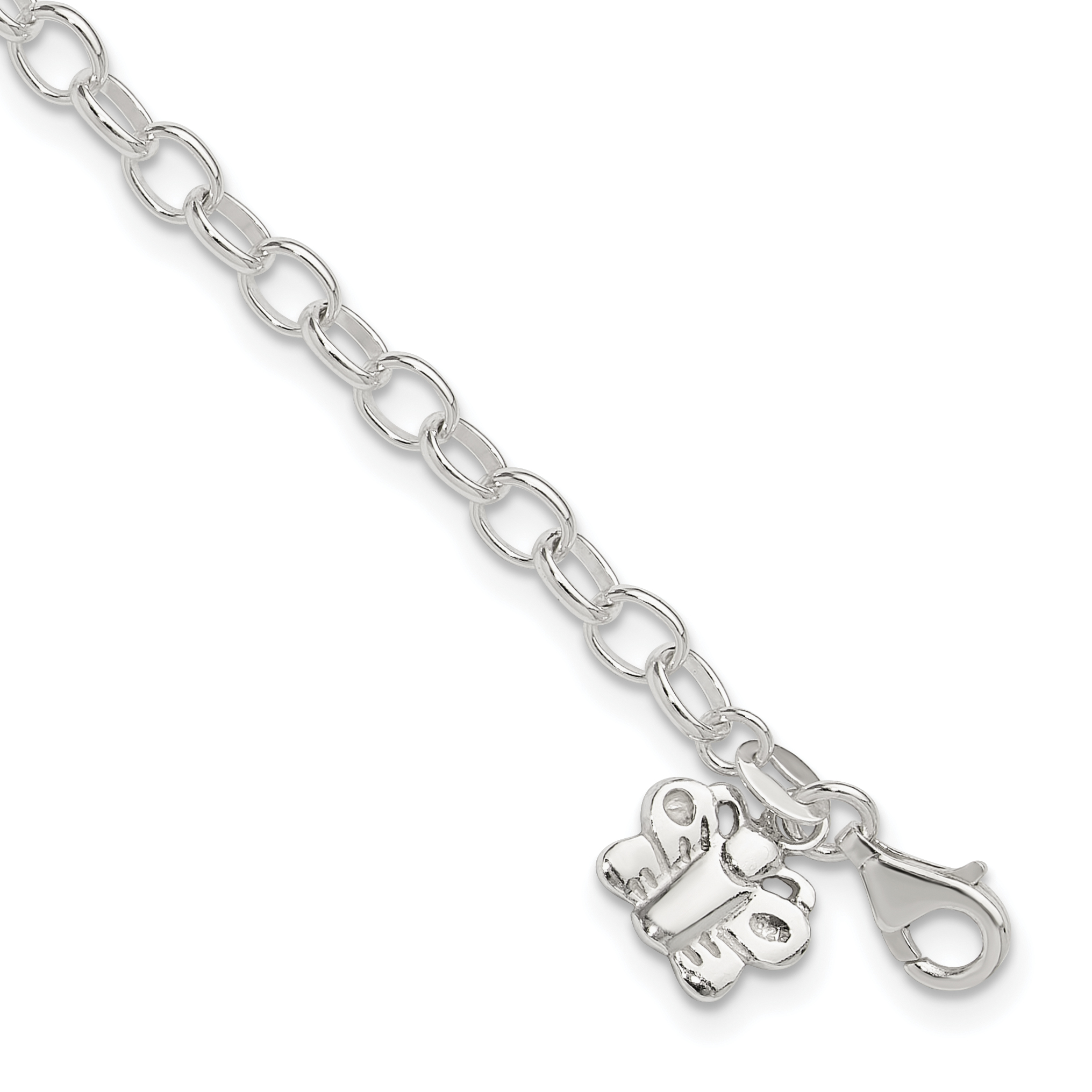 Sterling Silver Small Oval Rolo Link with Butterfly Anklet (QG1382-9)